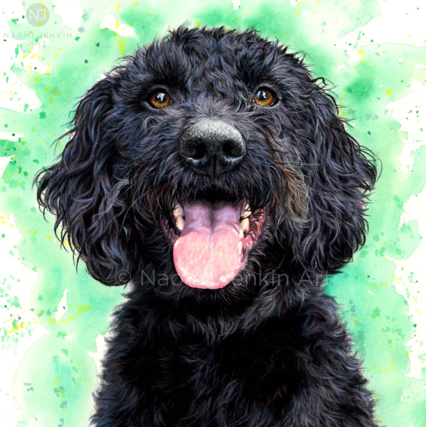 Dog greeting card of a Labradoodle from Naomi Jenkin Art.