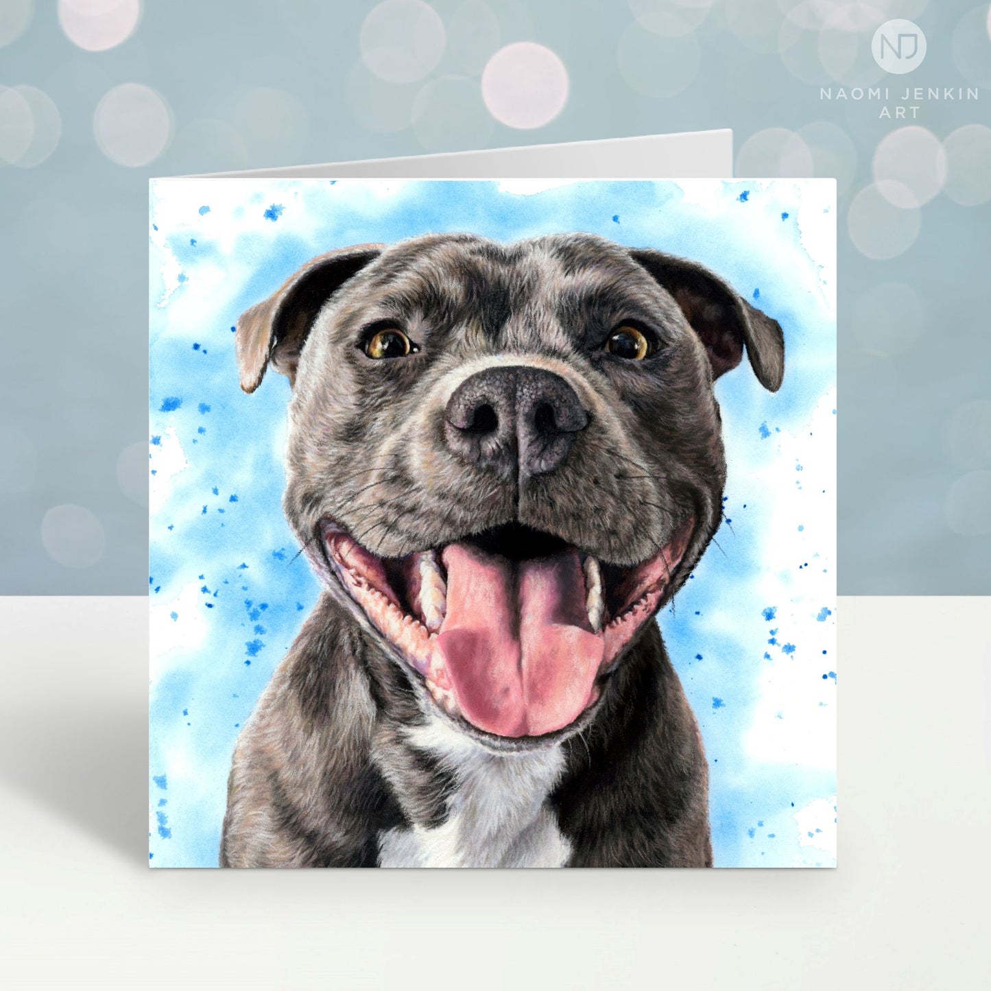Staffy greeting card by Naomi Jenkin Art
