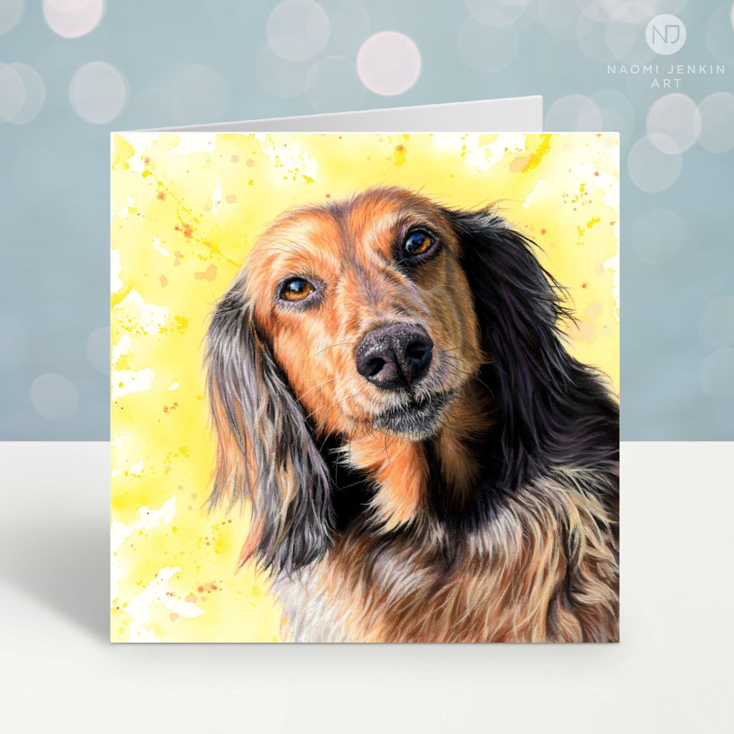 Sausage dog greeting card by Naomi Jenkin Art
