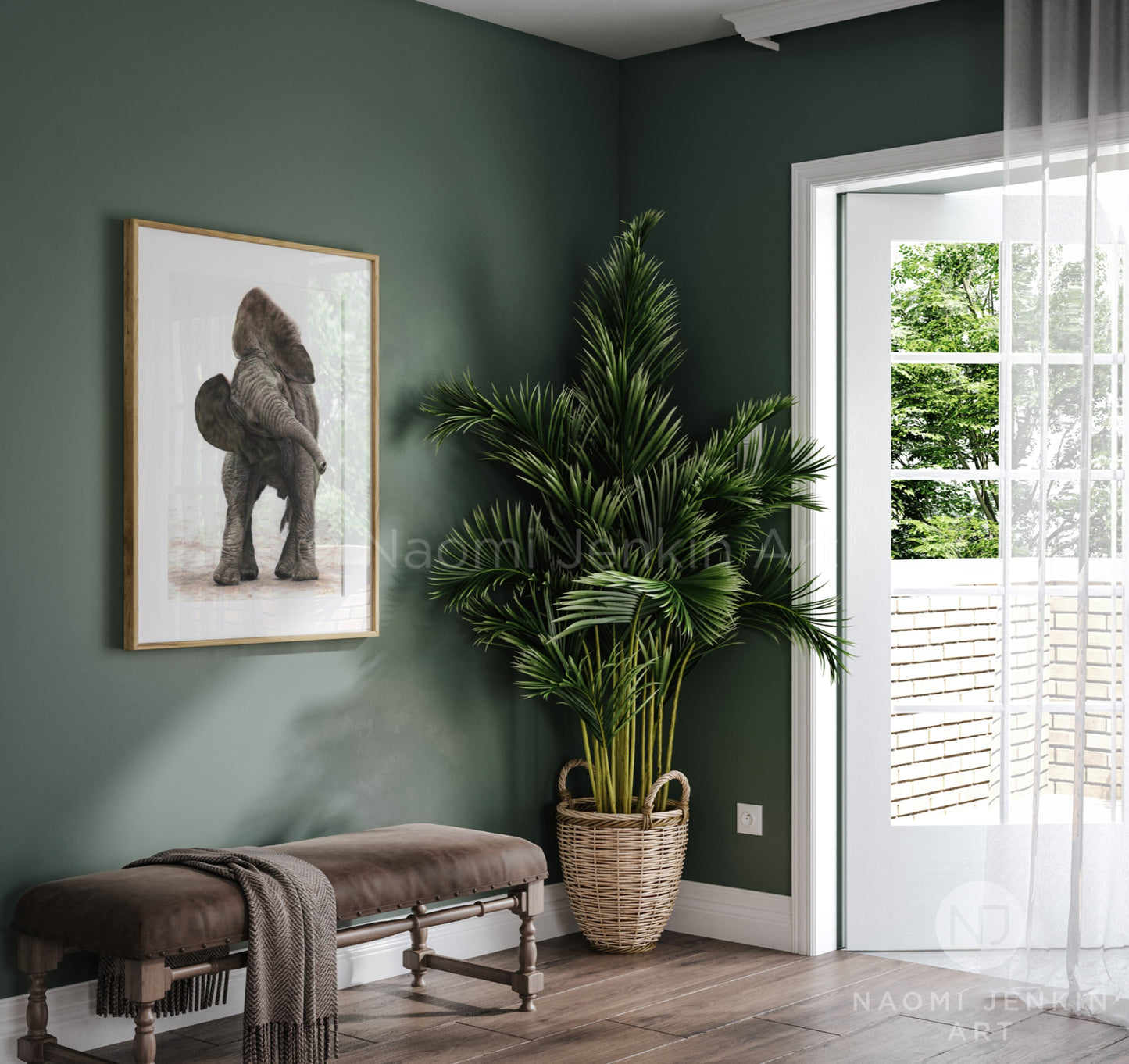 African elephant art print by Naomi Jenkin Art in a living room setting