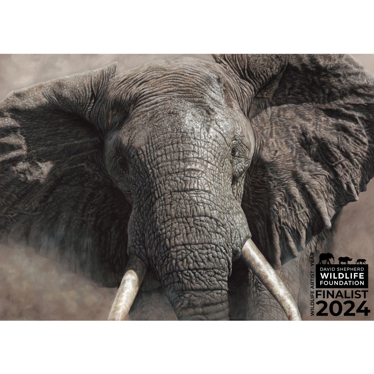 Original African elephant painting "The Elephant Charge" by Wildlife Artist of the Year 2024 finalist Naomi Jenkin.