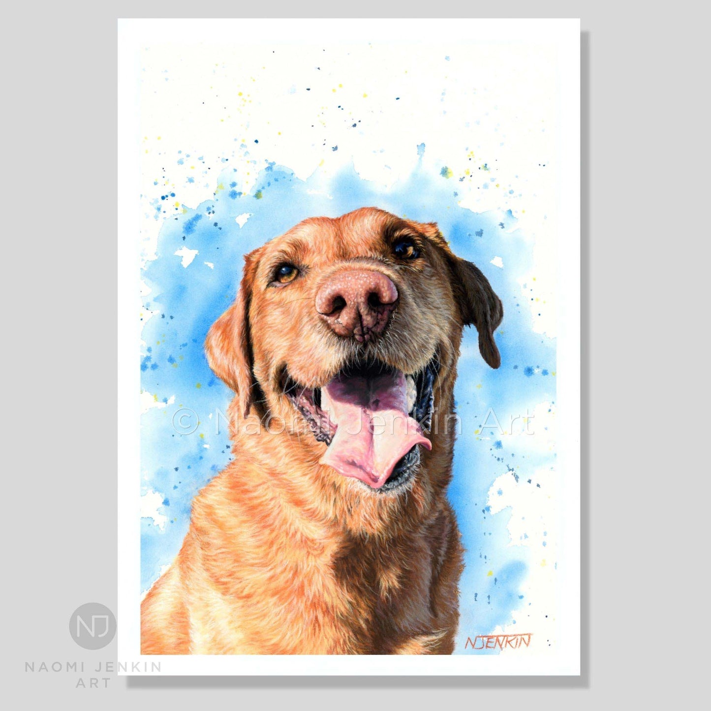 Dog art print of a fox red Labrador from Naomi Jenkin Art.