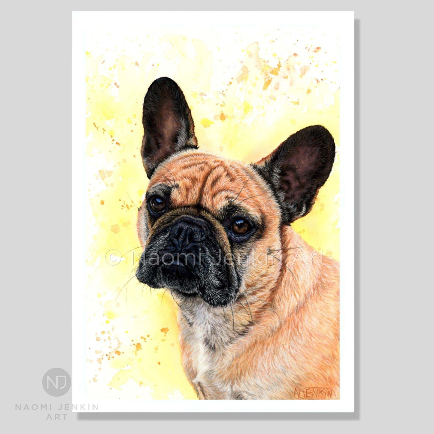 Dog art print of a French Bulldog from Naomi Jenkin Art.
