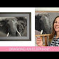 Realistic elephant painting "The Elephant Charge" being drawn in pastels by wildlife artist Naomi Jenkin. 