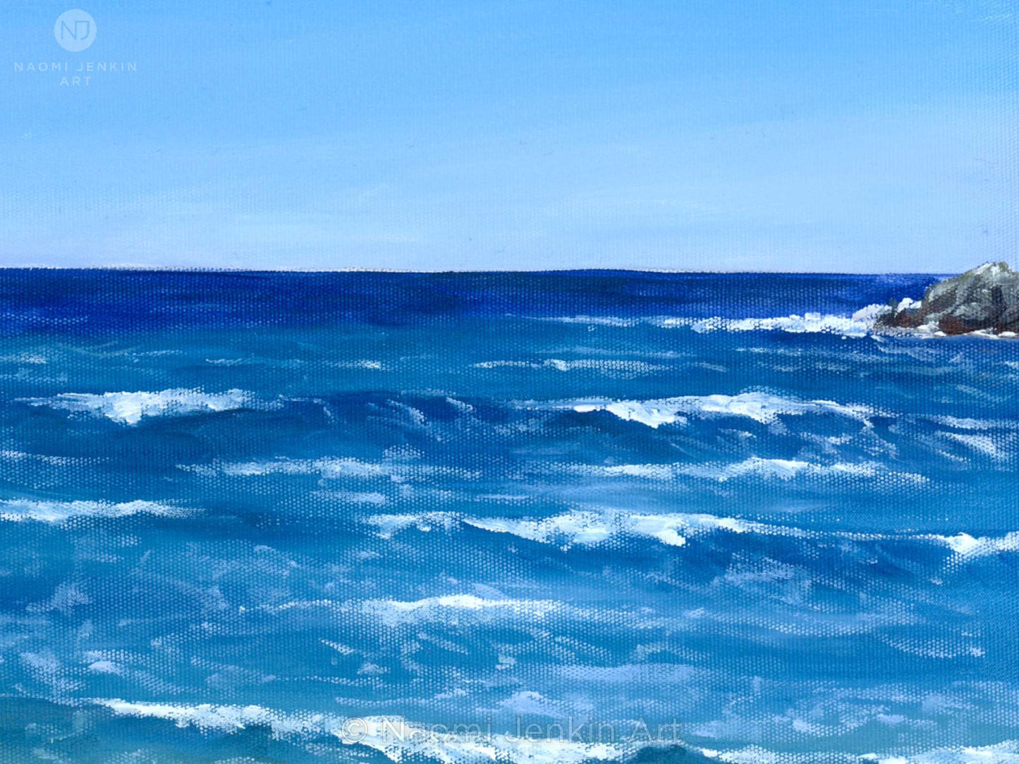 Close up of an original oil painting by of the Cornish coastline.