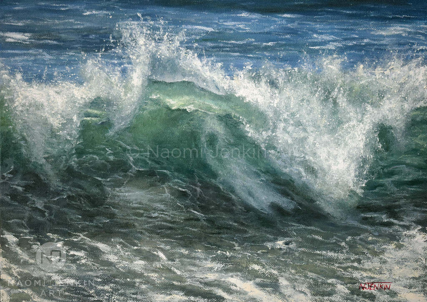 Close up of sea spray painting by seascape artist Naomi Jenkin