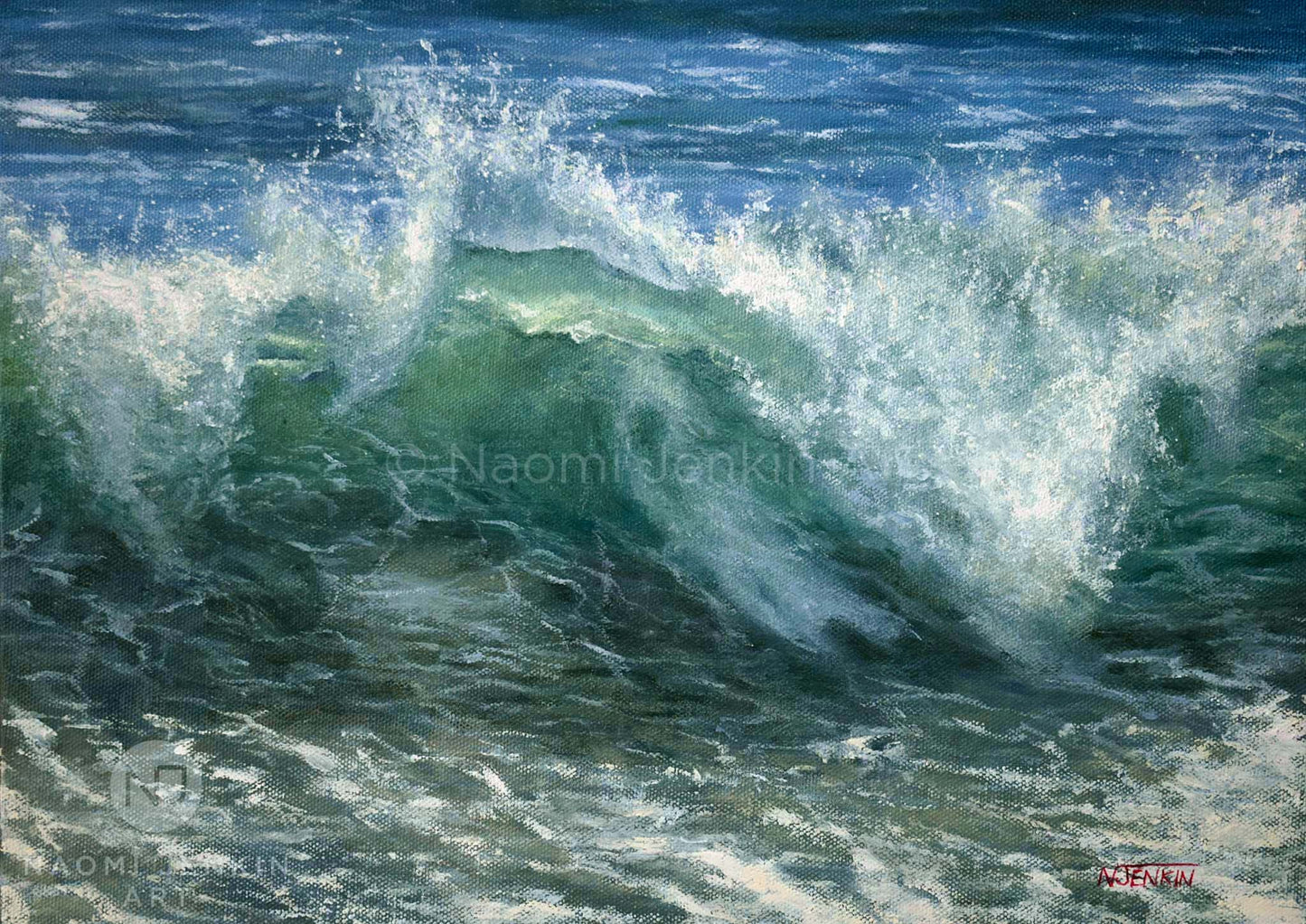 Painting of a breaking wave by seascape artist Naomi Jenkin.
