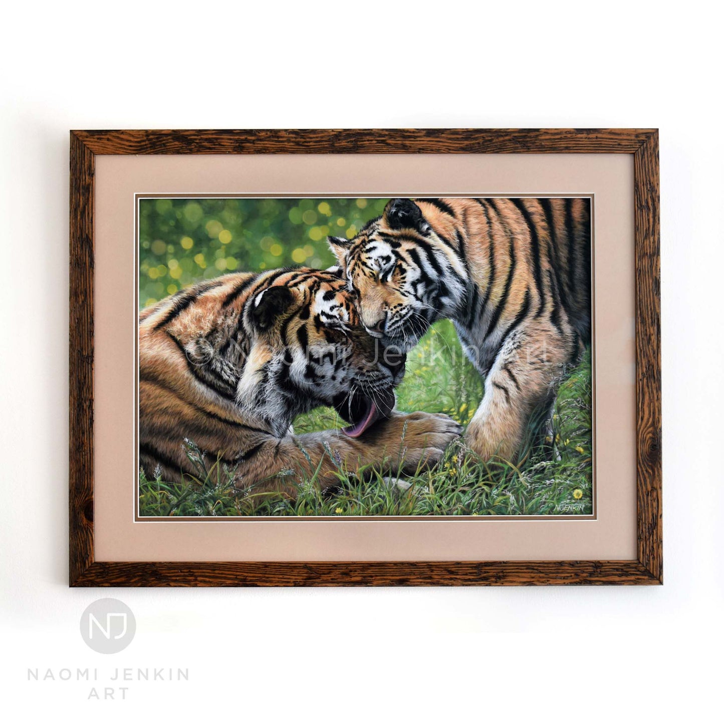 Framed original tiger painting 'Devotion' by Naomi Jenkin Art