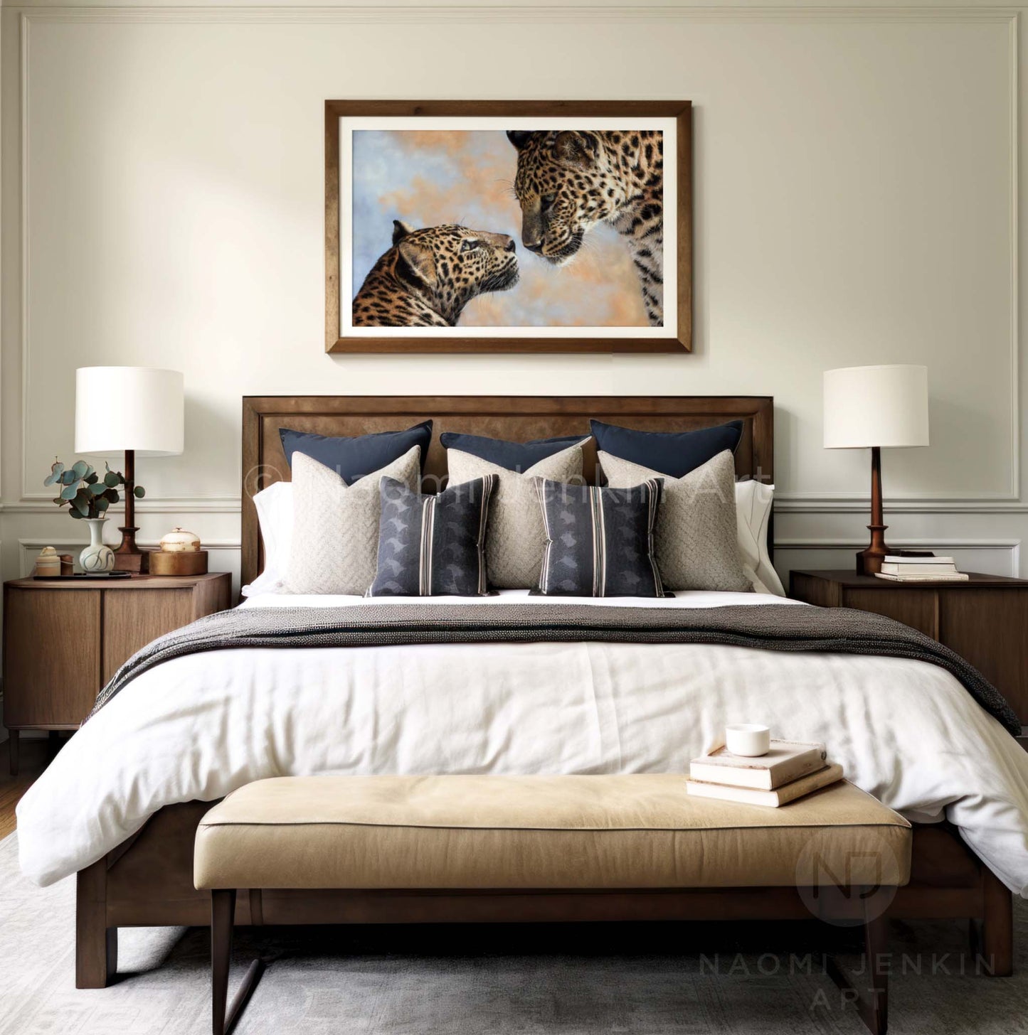 Framed leopard art print by wildlife artist Naomi Jenkin Art