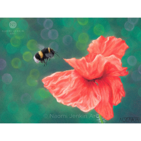 Poppy and bumblebee painting "Flight of Fancy" by Naomi Jenkin Art