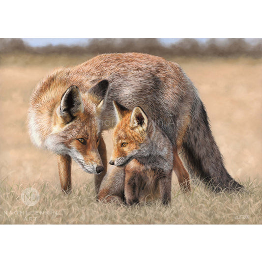 Original Fox Mum & Cub wildlife drawing by Naomi Jenkin