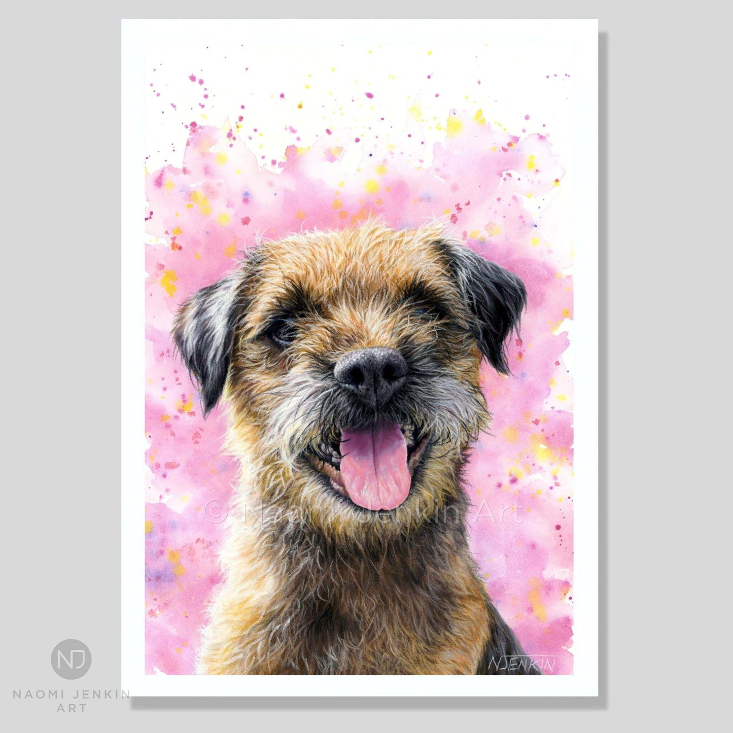 Border Terrier dog art print from an original artwork by Naomi Jenkin.