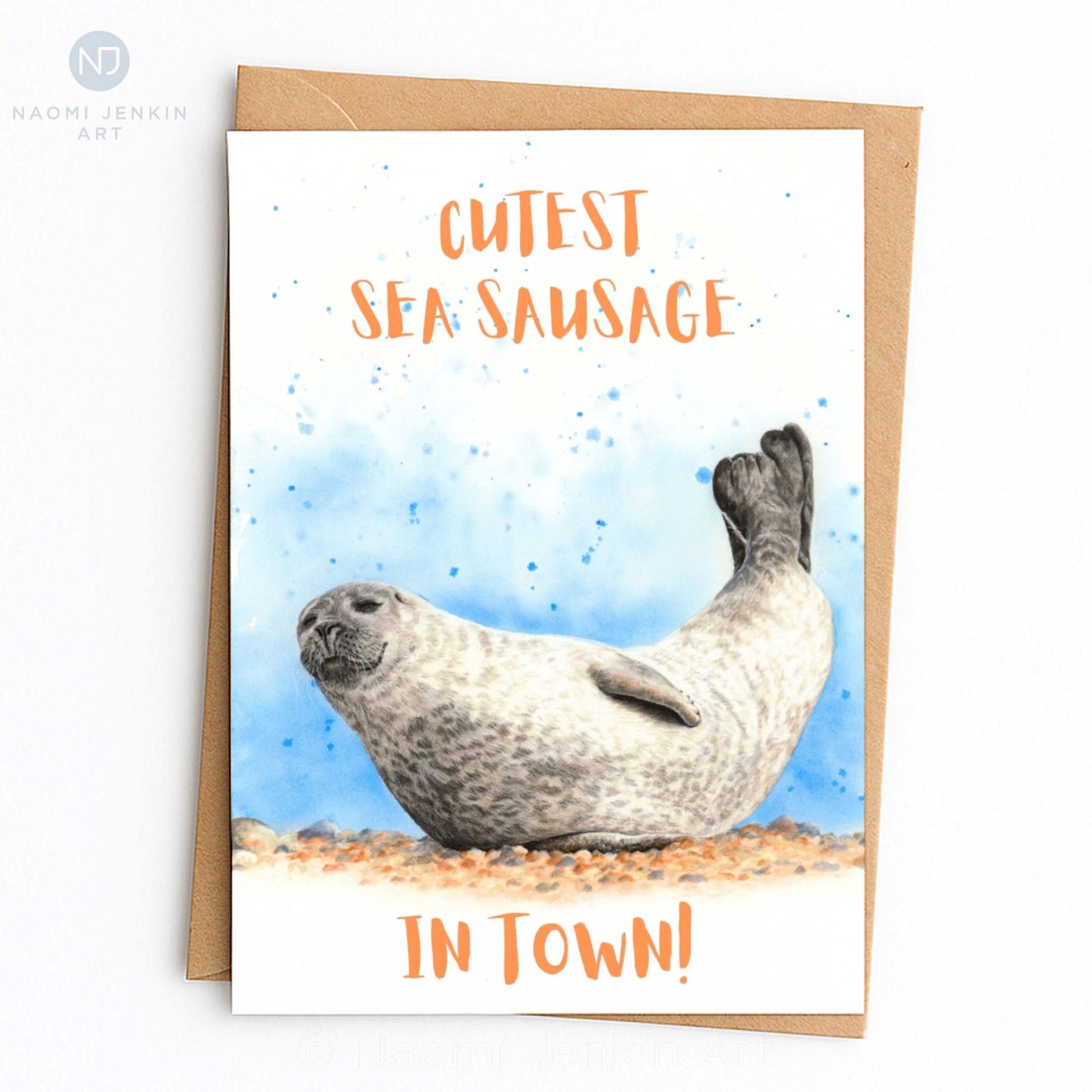 Cutest sea sausage in town - Seal Card by Naomi Jenkin Art.