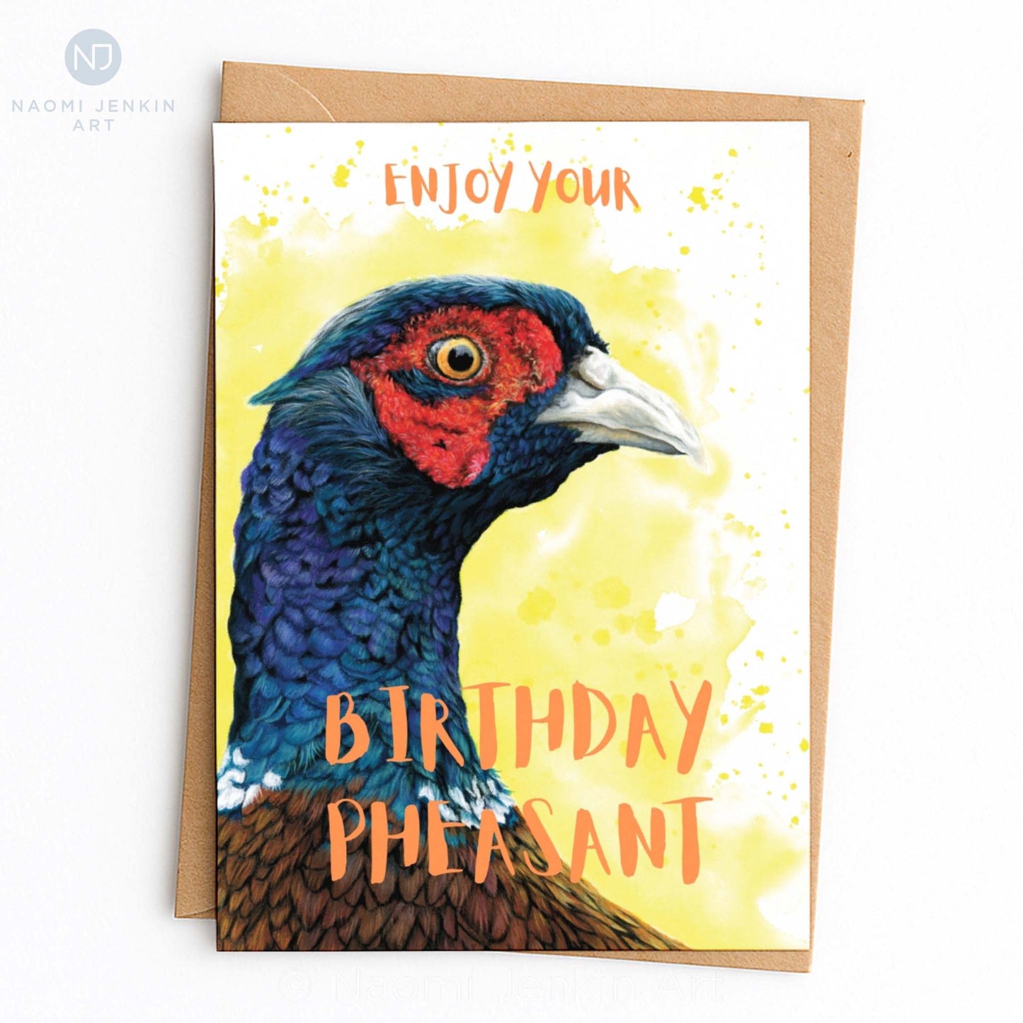 Enjoy your Birthday Pheasant card - by Naomi Jenkin Art.