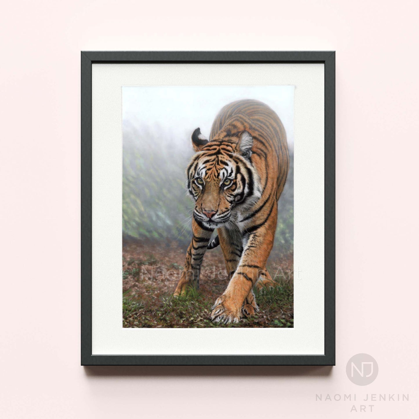Framed tiger art "Stealth" by wildlife artist Naomi Jenkin Art