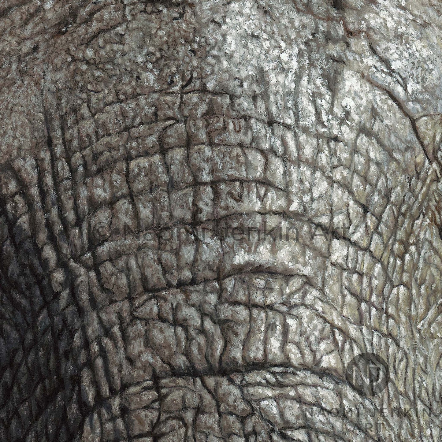 Close-up original artwork detail from an African elephant painting