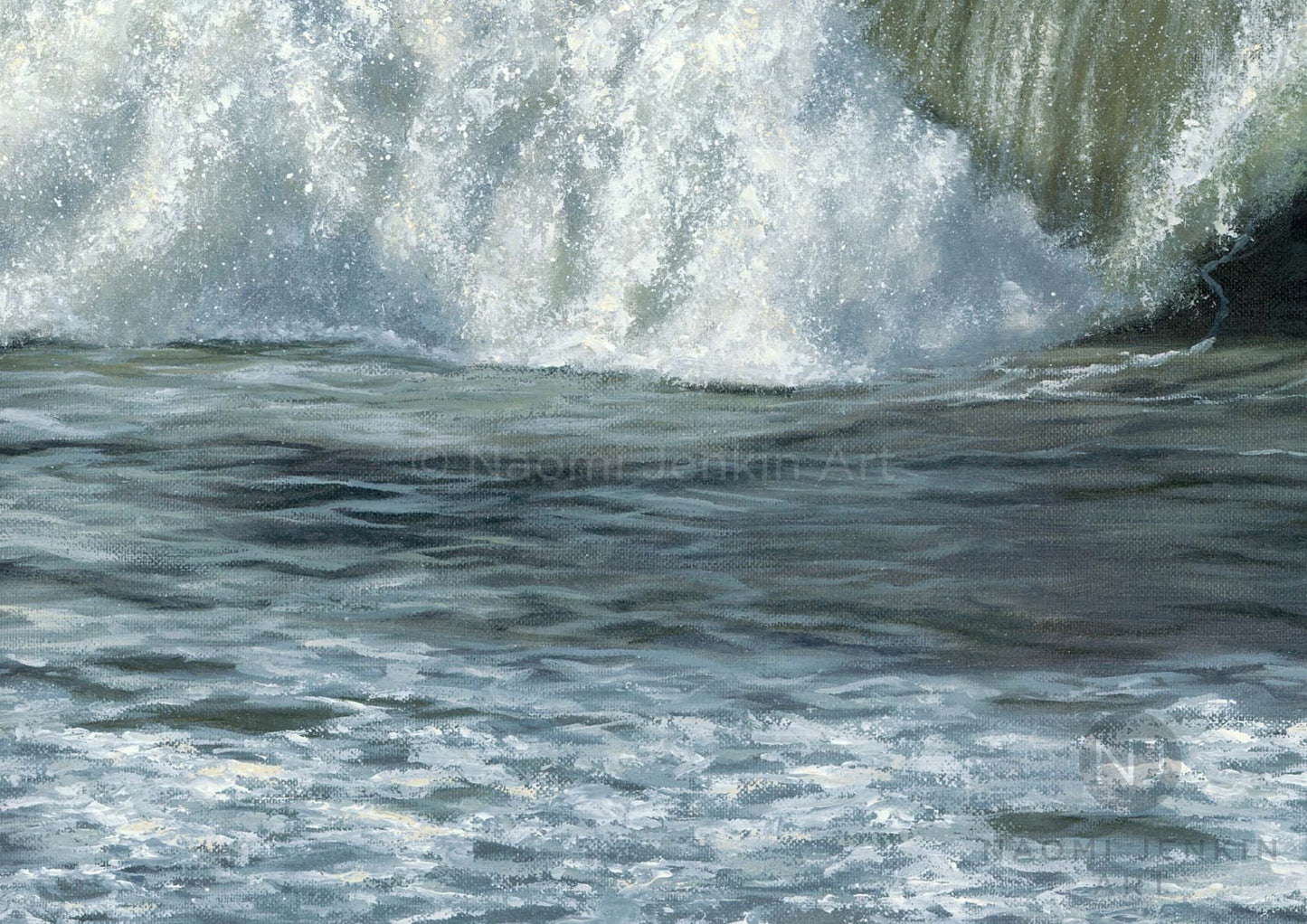 Close up oil painting detail from the original 'A Perfect Tube' artwork by Naomi Jenkin Art
