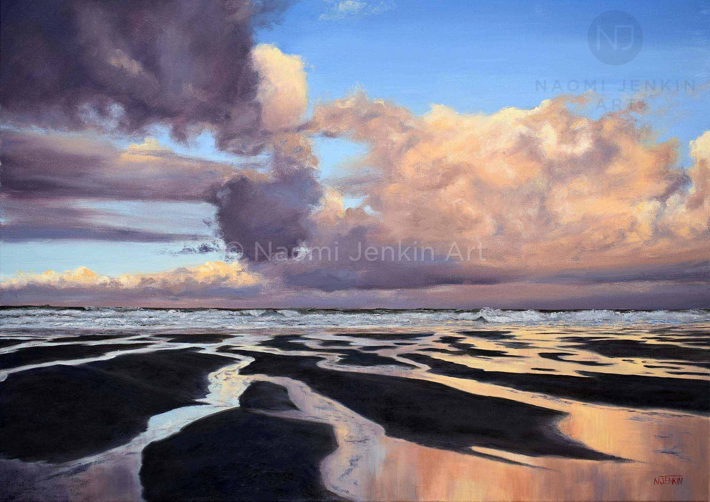 Seascape print inspired by 'Early Morning Reflections' across the beach