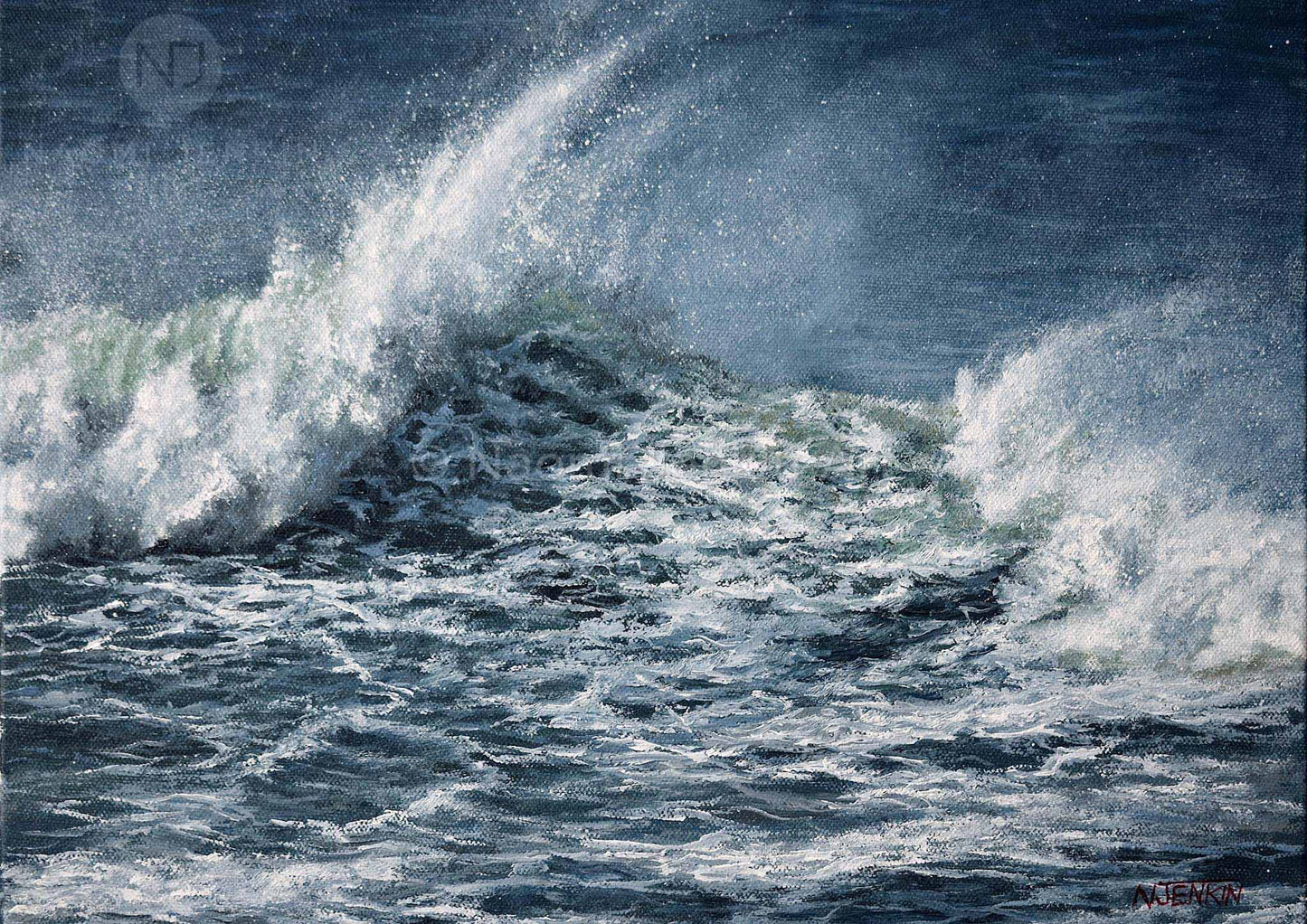 Close up of a swirling and crashing wave from the seascape print 'Wind Whipped'