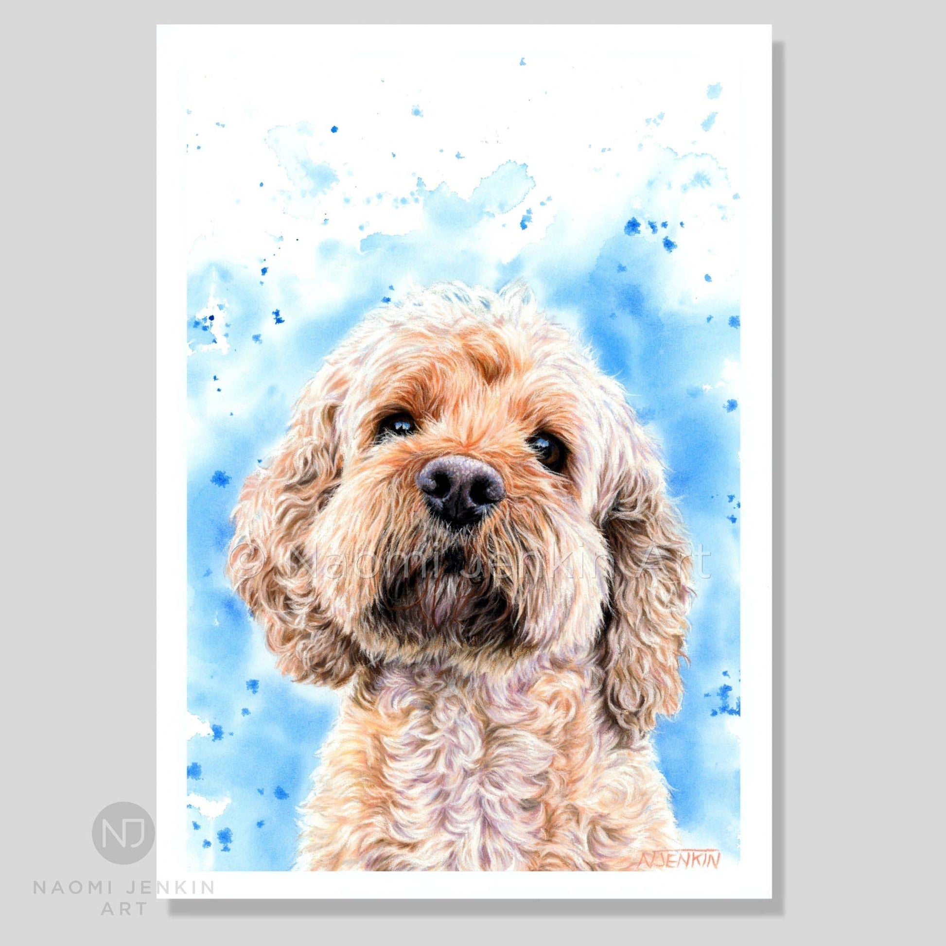 Dog art print of a Cockerpoo from Naomi Jenkin Art. 