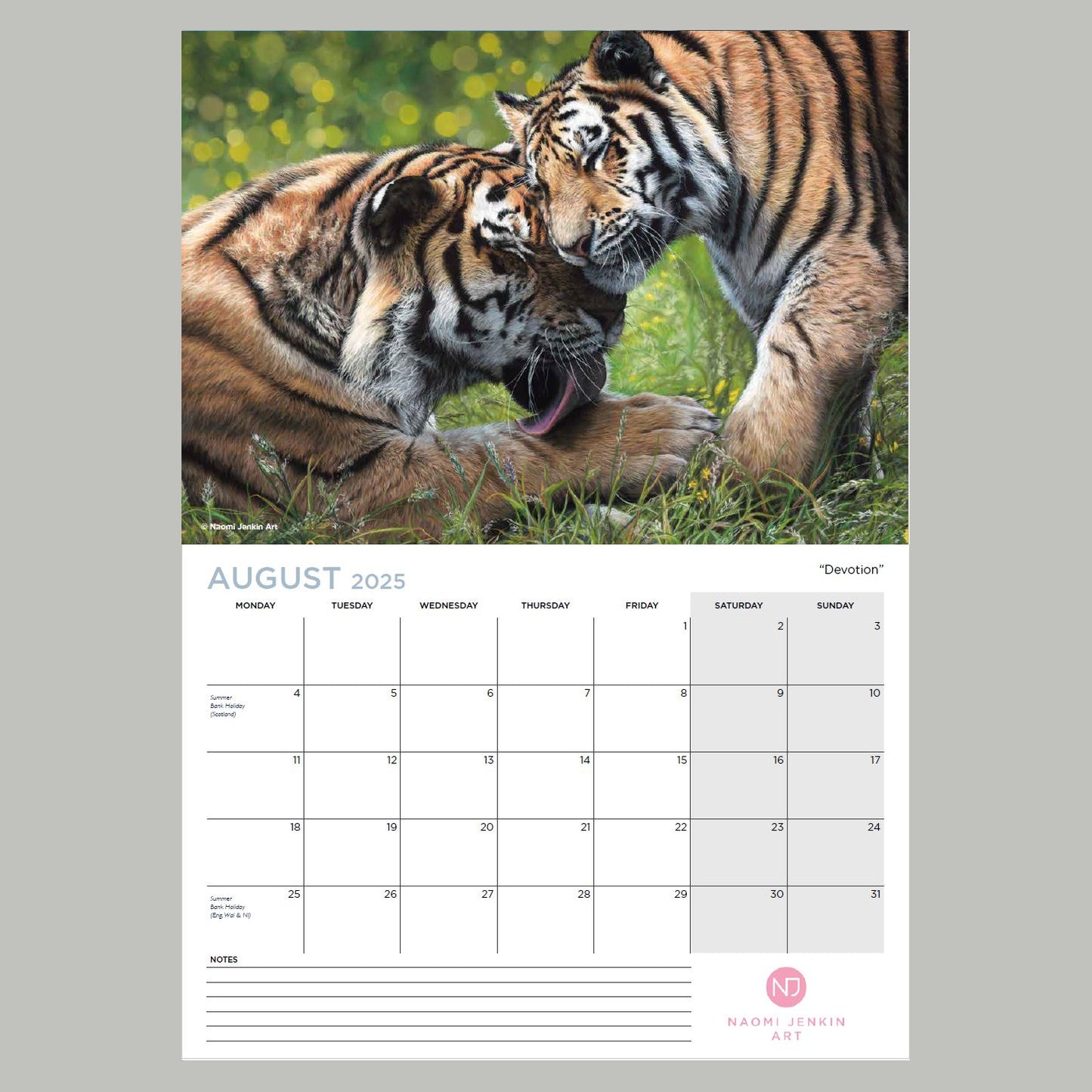 Naomi Jenkin Art Wildlife Art Calendar 2025 August
