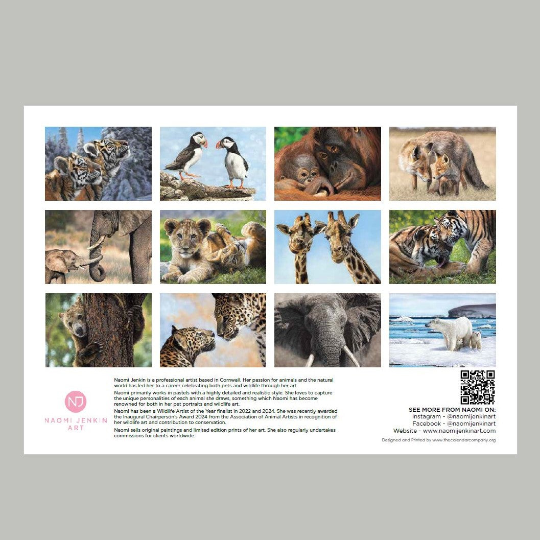 Naomi Jenkin Art Wildlife Art Calendar 2025 Back Cover