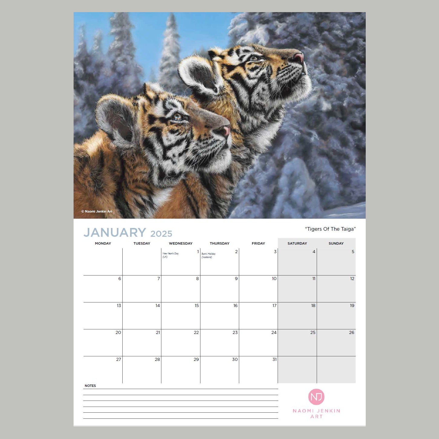 Naomi Jenkin Art Wildlife Art Calendar 2025 January