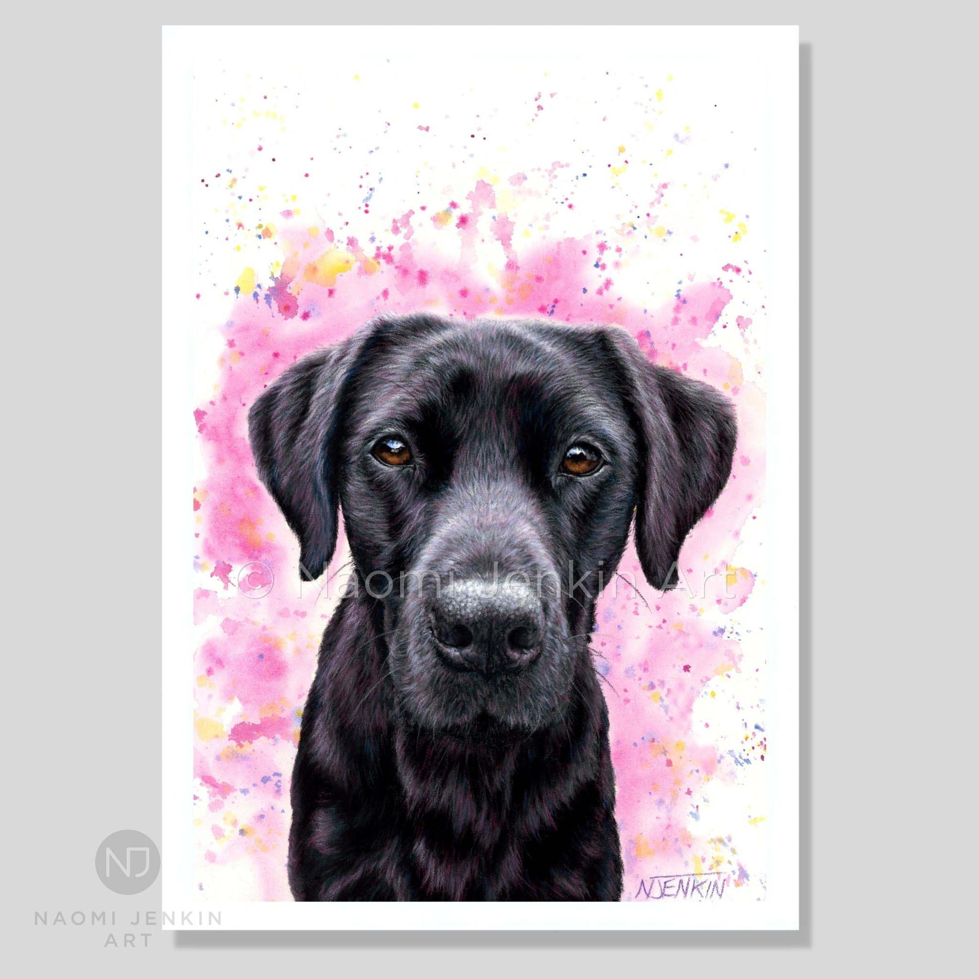 Dog art print of a black Labrador from Naomi Jenkin Art. 