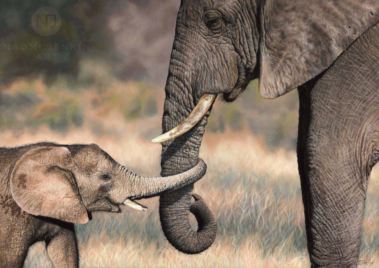 Fine art elephant painting by wildlife artist Naomi Jenkin Art