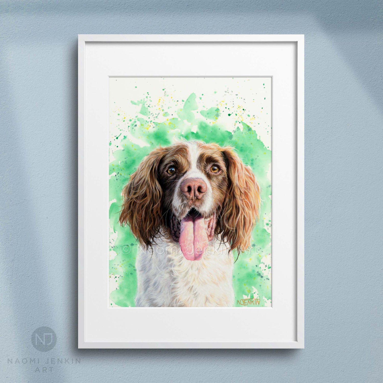 Framed dog art print of a Springer Spaniel from Naomi Jenkin Art. 