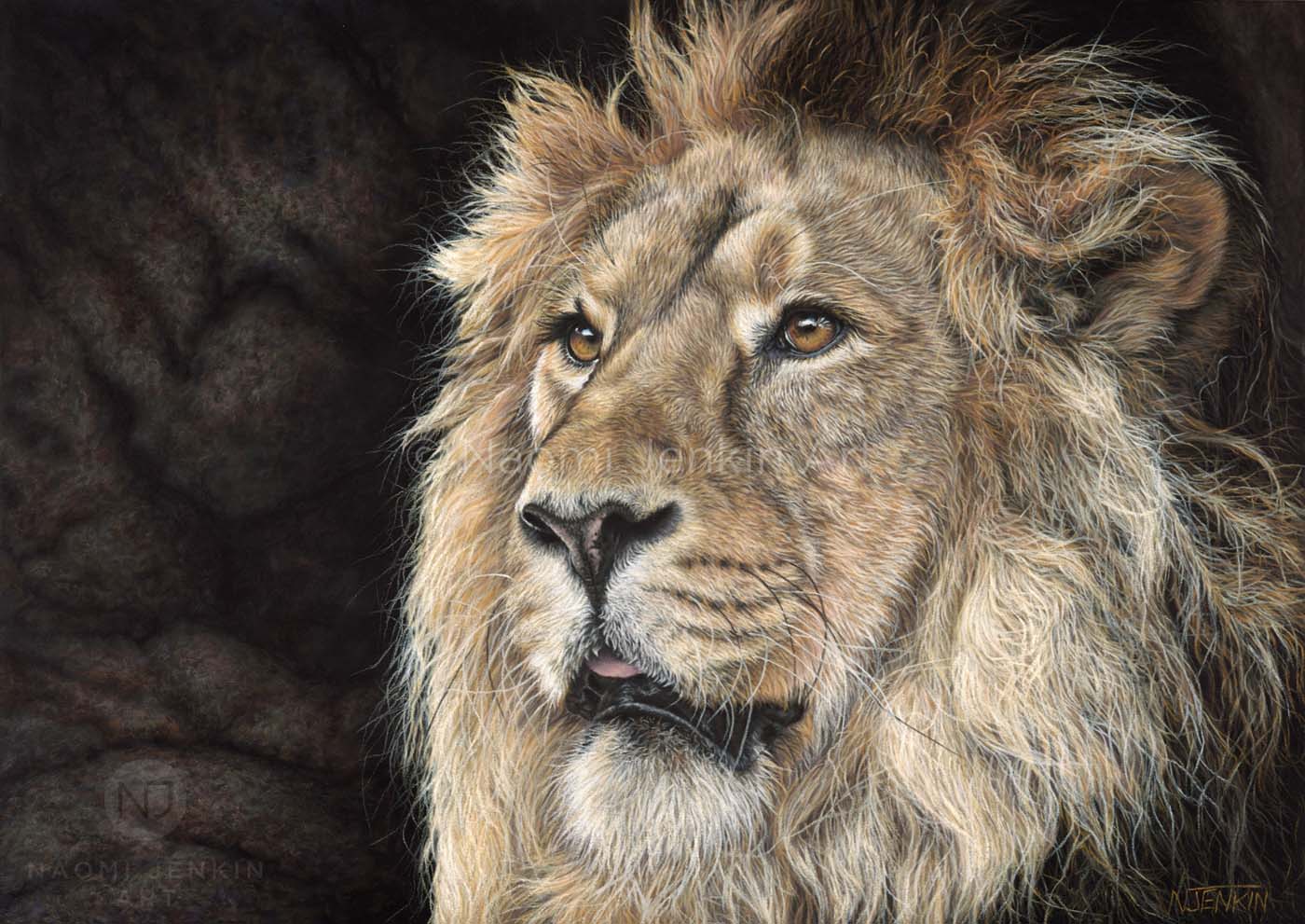 "Watchful Eyes" - original lion painting by Naomi Jenkin Art