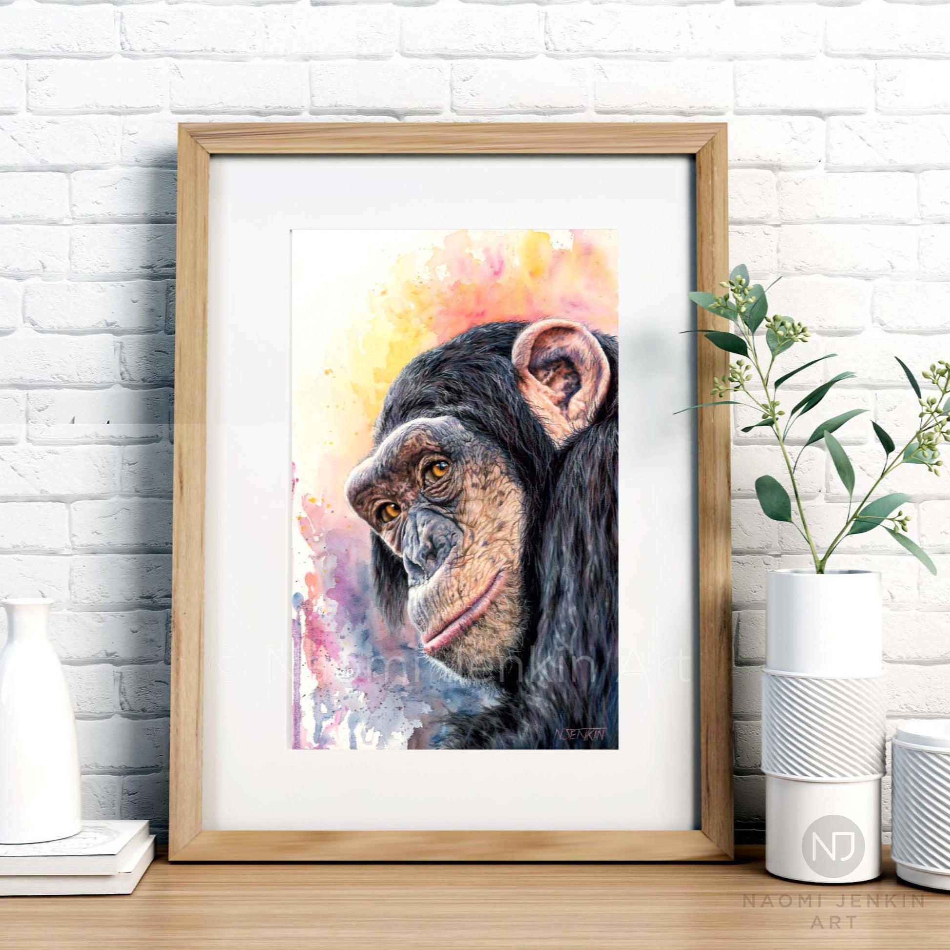 "Kindred Spirit" - Limited edition chimpanzee art print by Naomi Jenkin Art