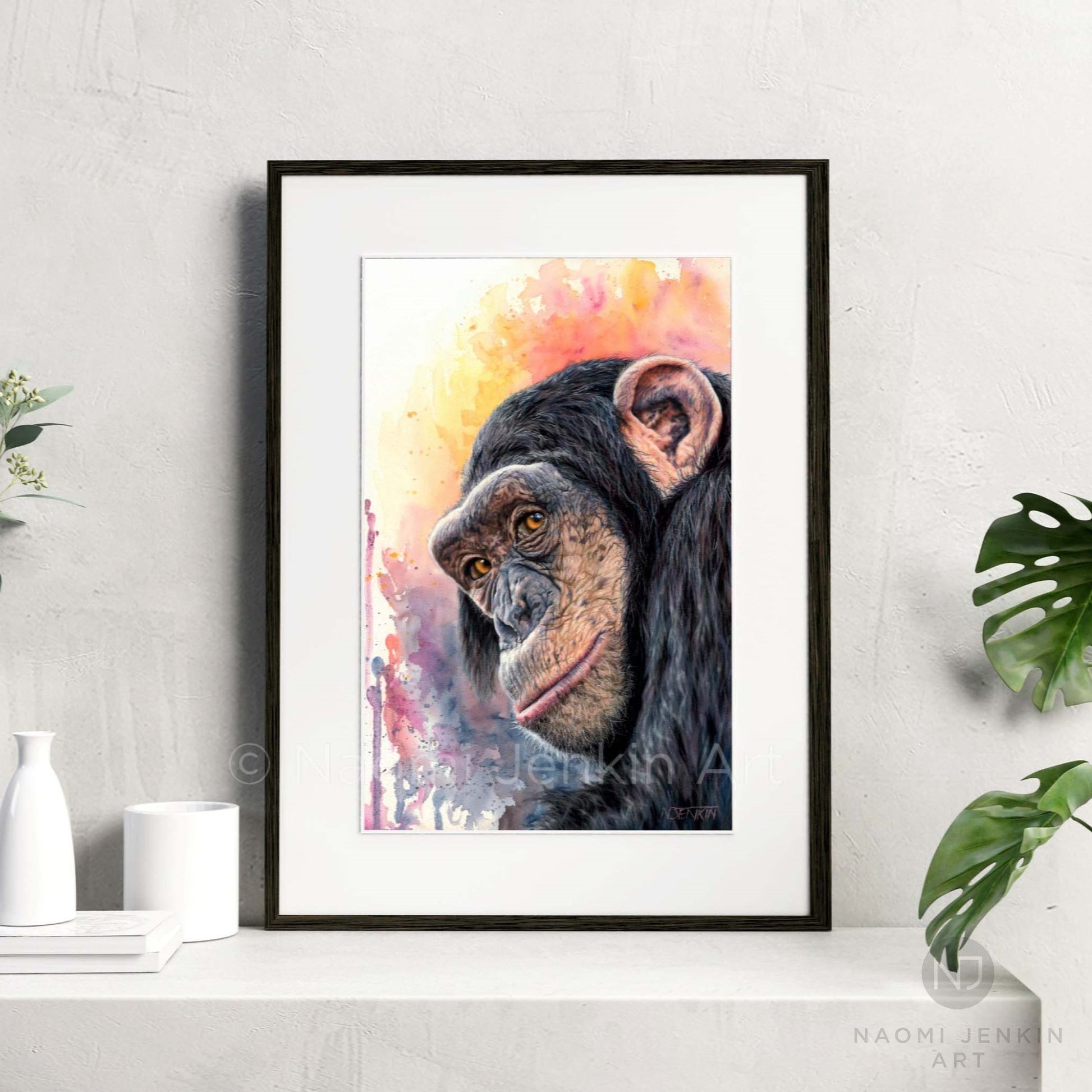 "Kindred Spirit" - Fine art print of a chimpanzee painting by Naomi Jenkin Art