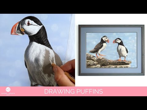 Process video of the 'Puffins' painting by Naomi Jenkin