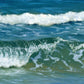 Close up detail of an original seascape oil painting of gentle waves by Cornwall artist Naomi Jenkin.