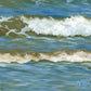 Close up detail of an original seascape oil painting of gentle waves by Cornwall artist Naomi Jenkin.