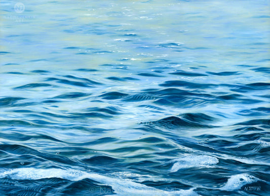 'Serenity' - an original seascape painting of calm water reflections by Naomi Jenkin. 