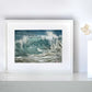 'Churning Water' seascape print by artist Naomi Jenkin Art in a white frame