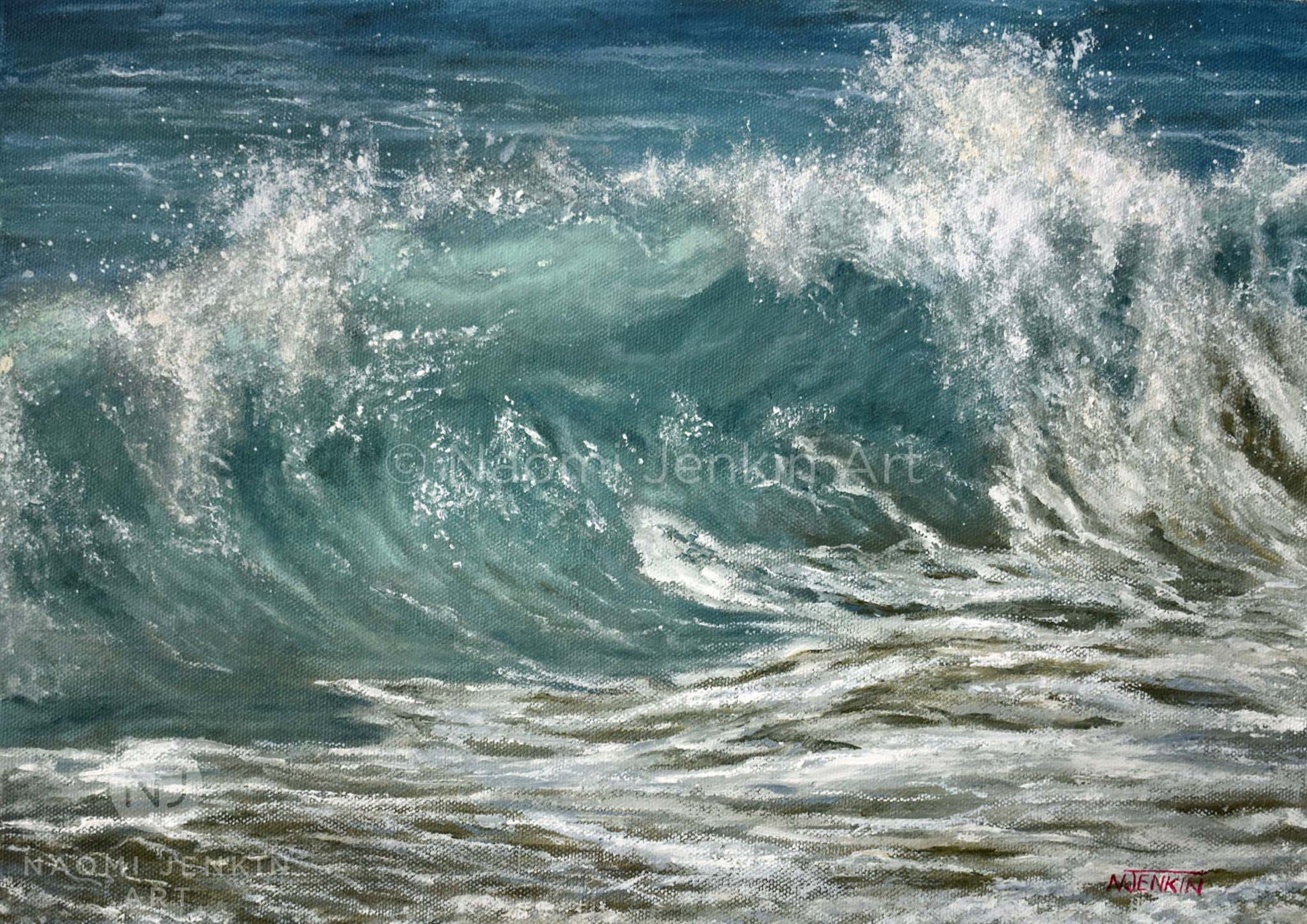 Close up fine art print of churning waves by seascape artist Naomi Jenkin