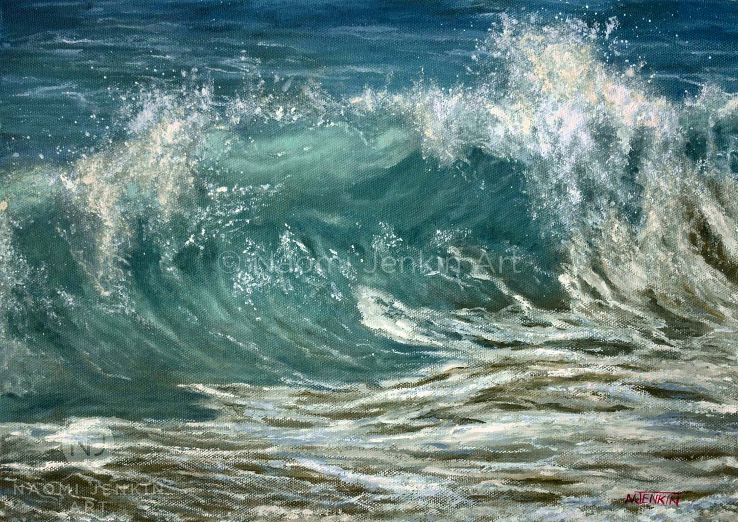 Painting of a breaking wave by seascape artist Naomi Jenkin.