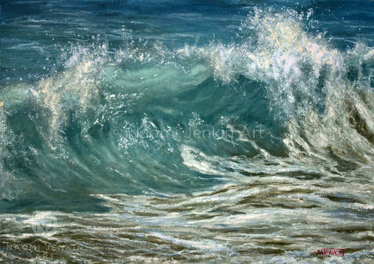 Painting of a breaking wave by seascape artist Naomi Jenkin.