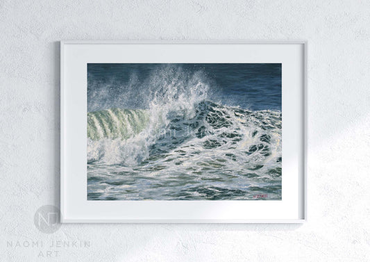 Framed 'Froth and Spray' seascape art print by artist Naomi Jenkin Art