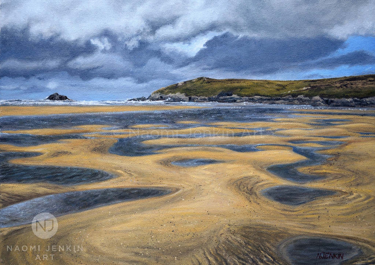 Close up fine art seascape print 'Low Tide At Crantock' by artist Naomi Jenkin