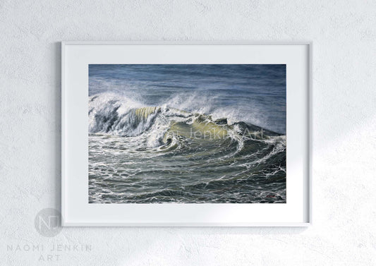 Framed 'Ocean Turmoil' seascape art print by Naomi Jenkin Art