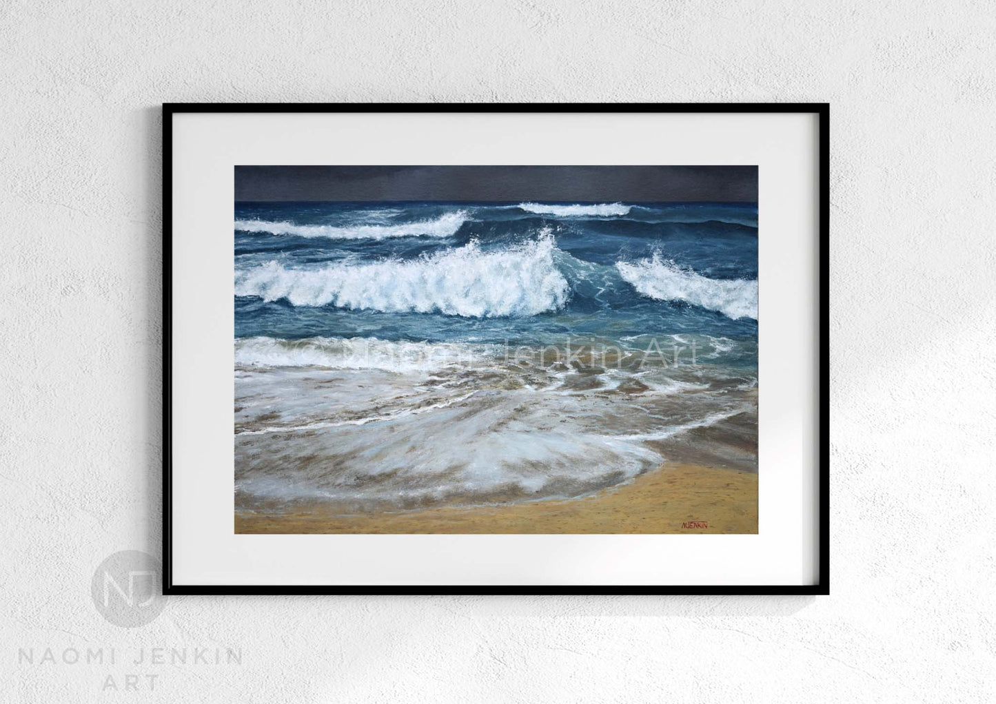 Framed seascape art print "Stormy Seas, Constantine" by Naomi Jenkin Art