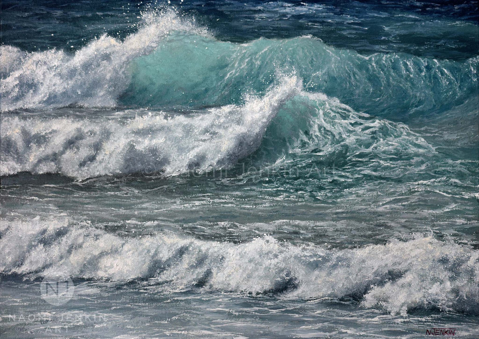 Seascape print 'Whitewater Waves' inspired by crashing turquoise waves
