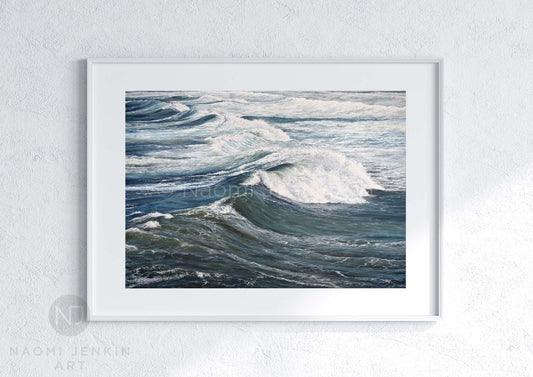 Wind Swept Rollers' seascape print by artist Naomi Jenkin Art