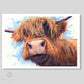 Colourful highland cow art print "Bad Hair Day" by Naomi Jenkin Art.