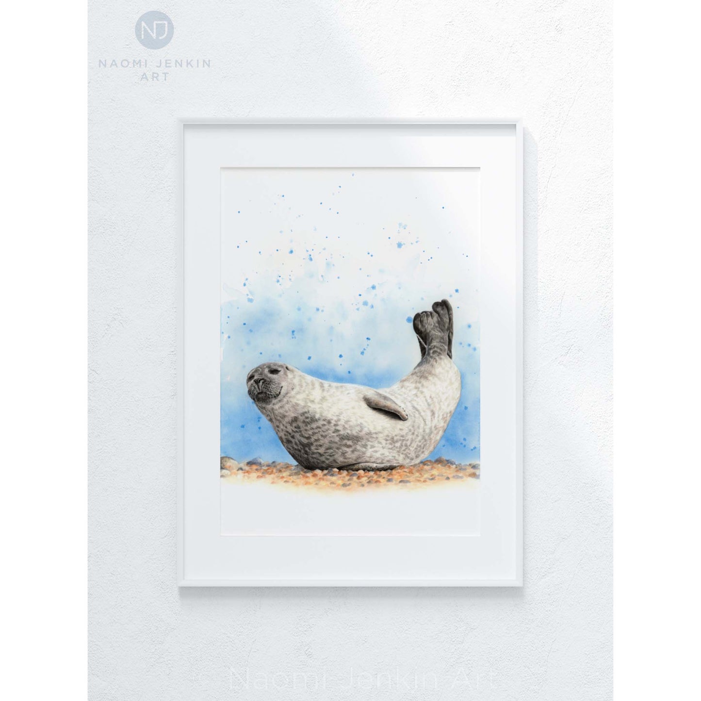 Framed original common seal drawing by Naomi Jenkin Art.
