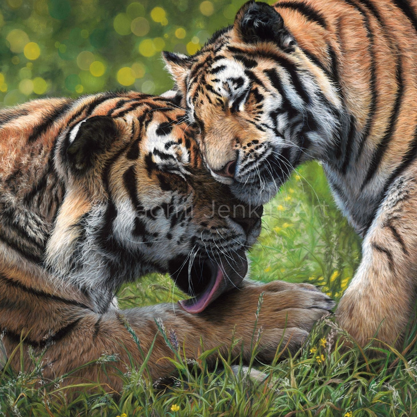 Original tiger painting "Devotion" by wildlife artist Naomi Jenkin. 